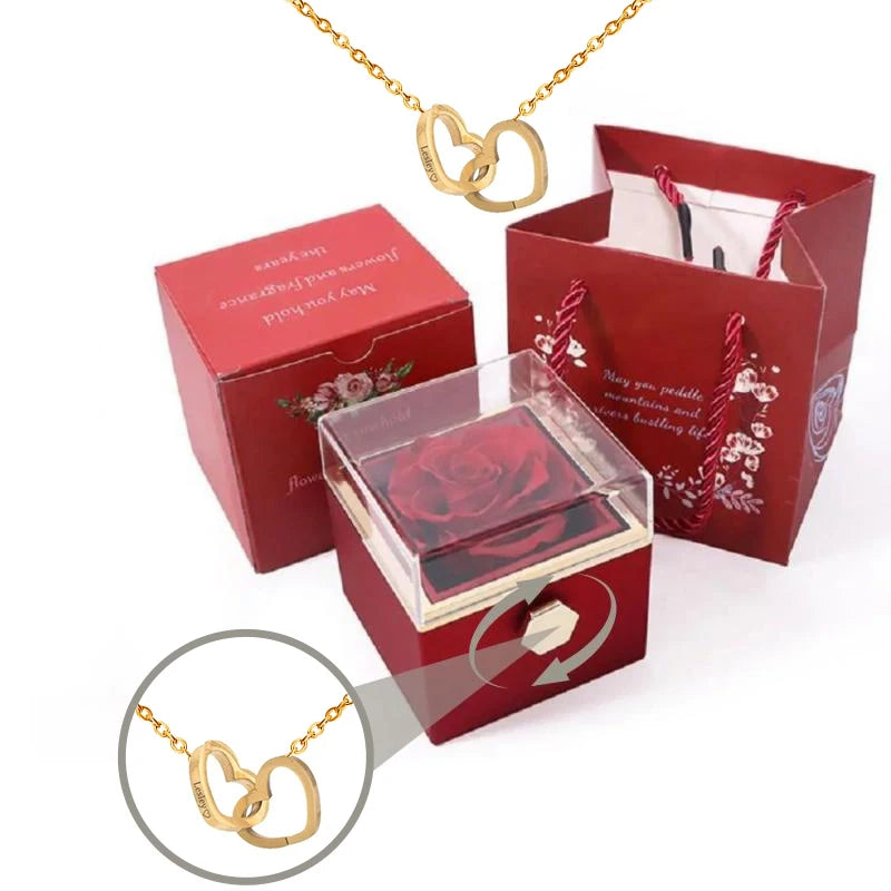 Eternally Preserved Rotating Rose Box-Engraved Heart Necklace Accept Drop Shipping with Free Shipping